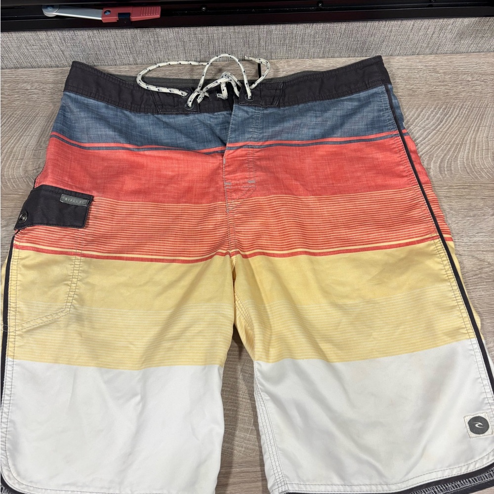 Rip Curl Red and Yellow Men's Swim Trunks